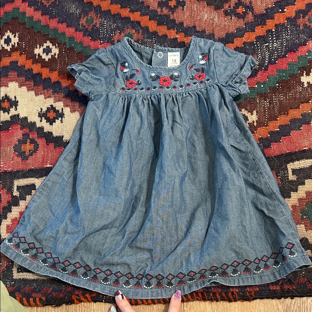 Carter's Blue Denim Dress with Red Embroidery